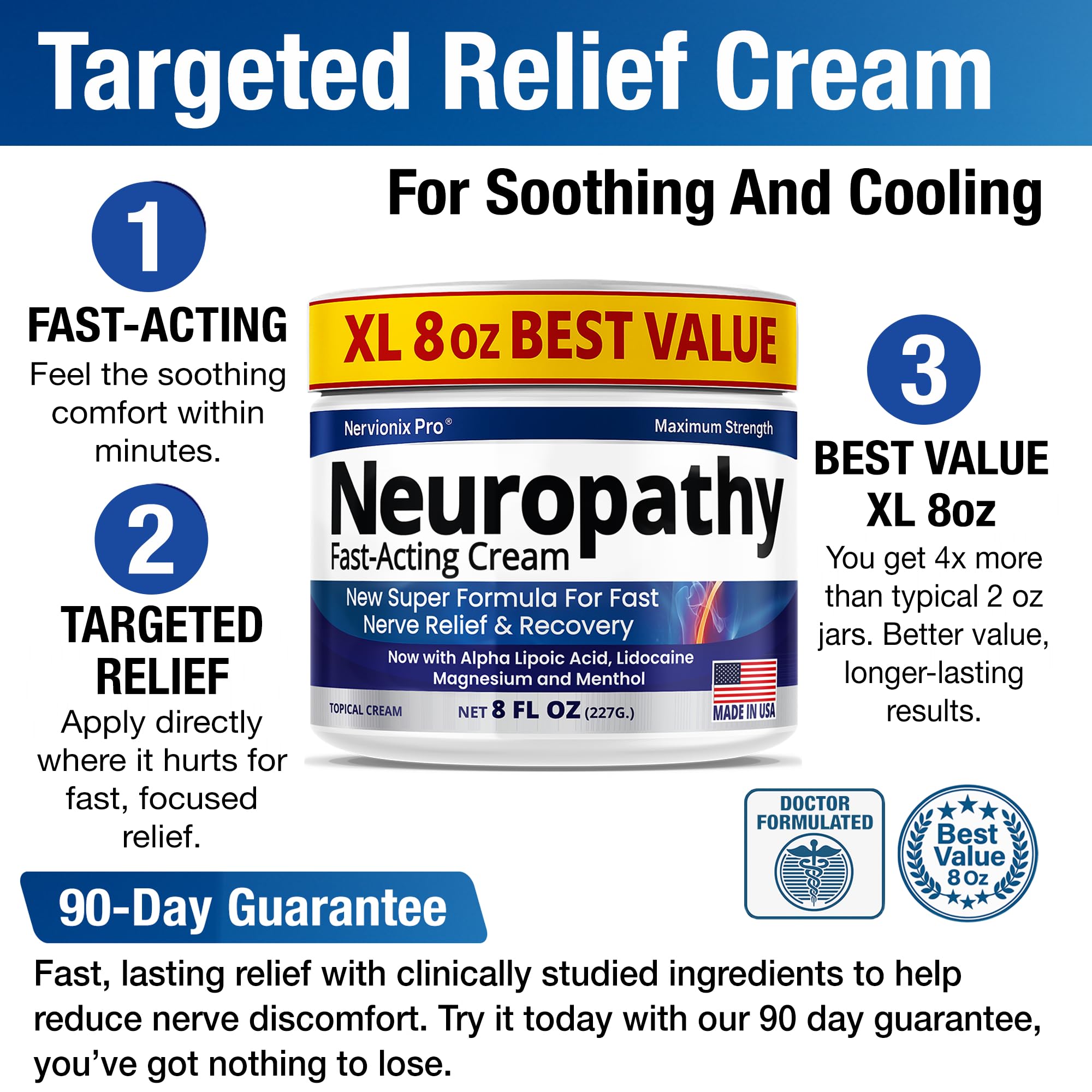 Neuropathy Nerve Relief Cream – Extra Large 8 oz – Maximum Strength for Feet Hands Legs Toes Back – Natural Ingredients Arnica Aloe Vera MSM Vitamins – Fast-Acting Soothing Relief – Super Value 8 oz - 5