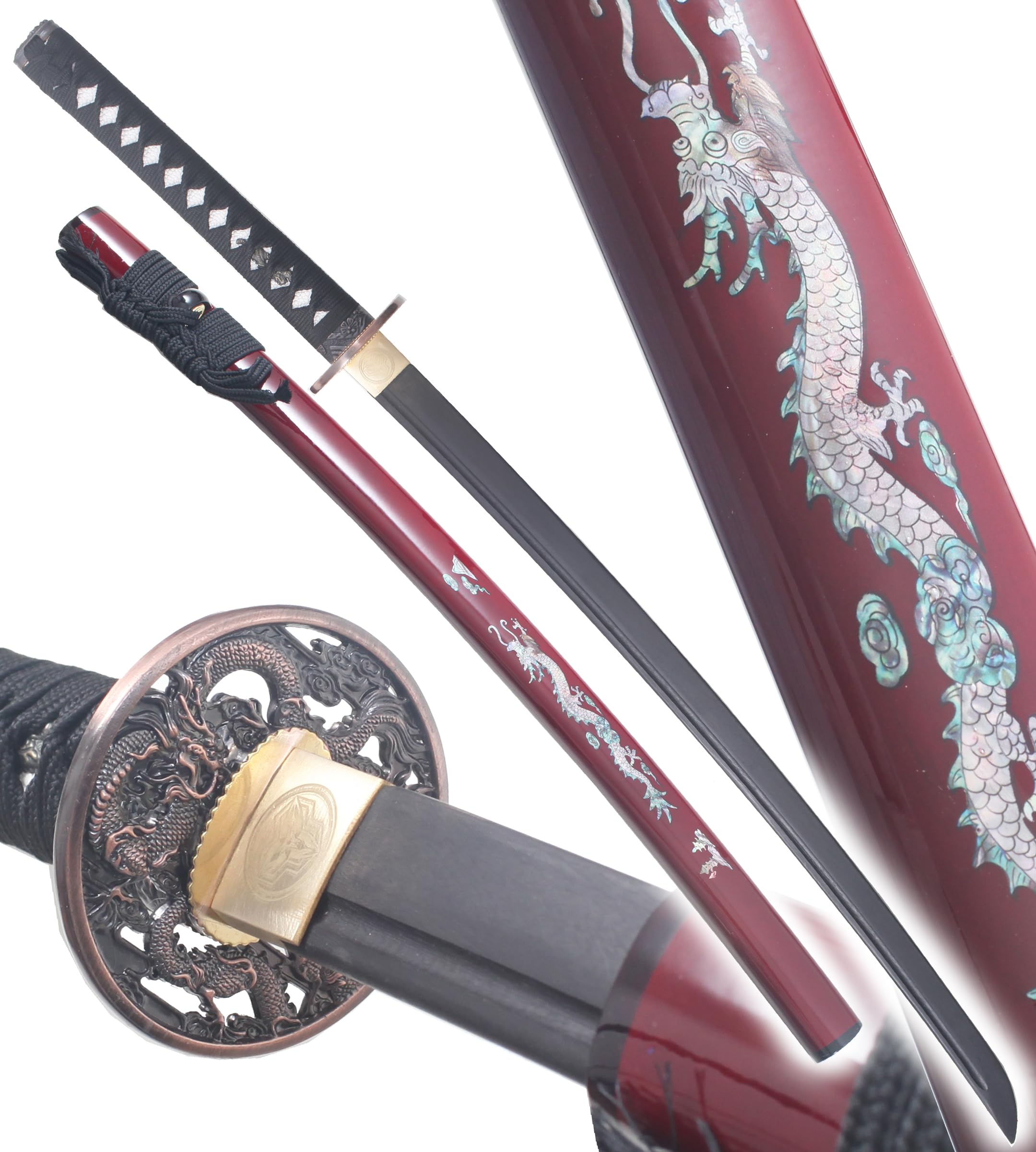 Danzan Katana en Bois Lame en Bois Katana Dragon Rouge Epee Japonais Sabre Katana Samourai - Lame Bois Noire