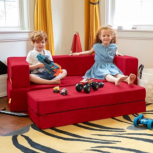 Miniatura 3 de Jaxx Sofá con cremallera y sofá otomano grande 3 en 1, edición para niños grandes, cereza (17454)