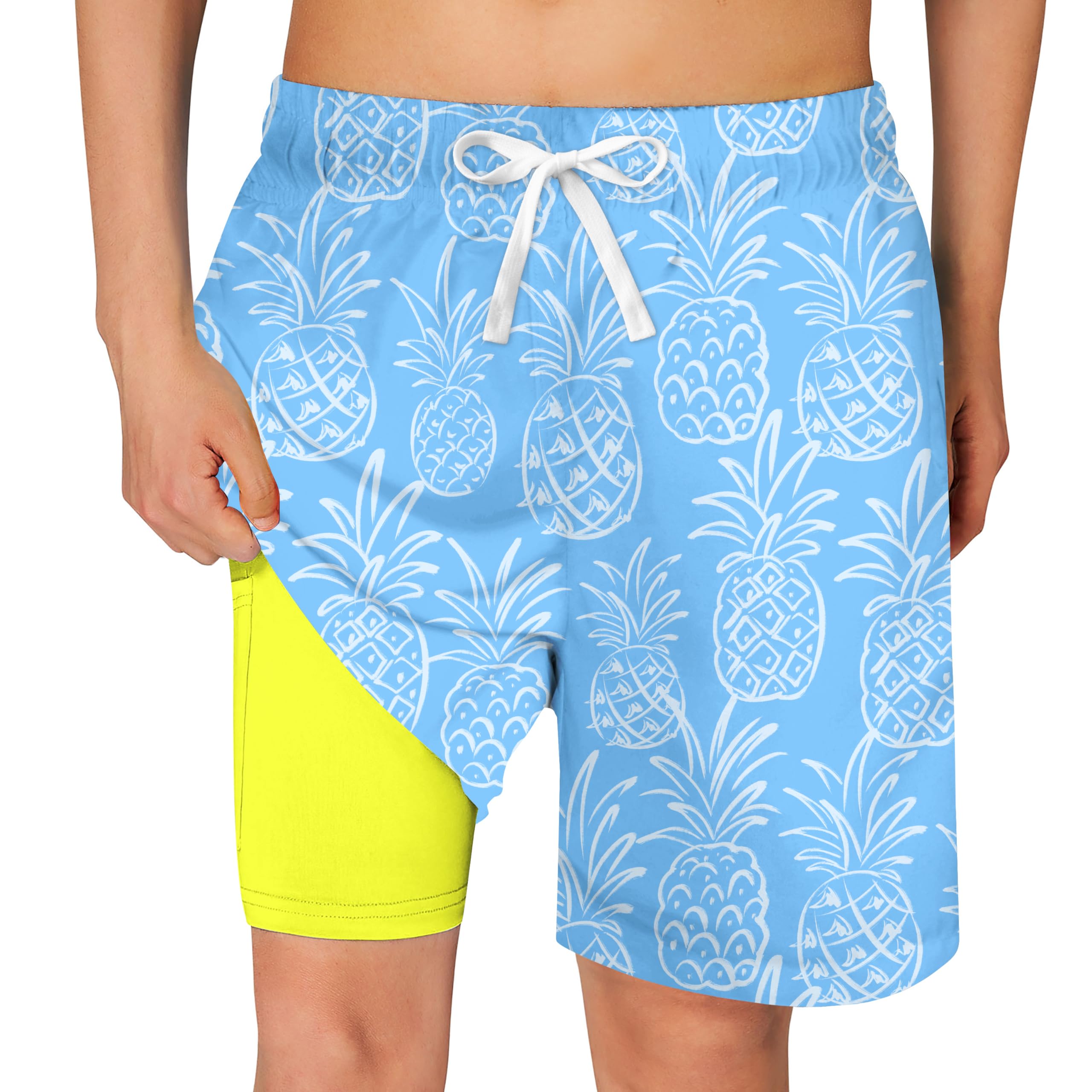 Cozople Boys Swim Trunks with Compression Liner Quick Dry Bathing Suit
