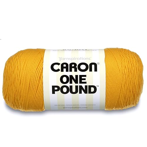 Caron 29401010549 One Pound Solids Yarn, 16oz, Gauge 4 Medium, 100% Acrylic - Sunflower- For Crochet, Knitting & Crafting ( 1 Piece ) - Sunflower - 1 Pack - One Pound