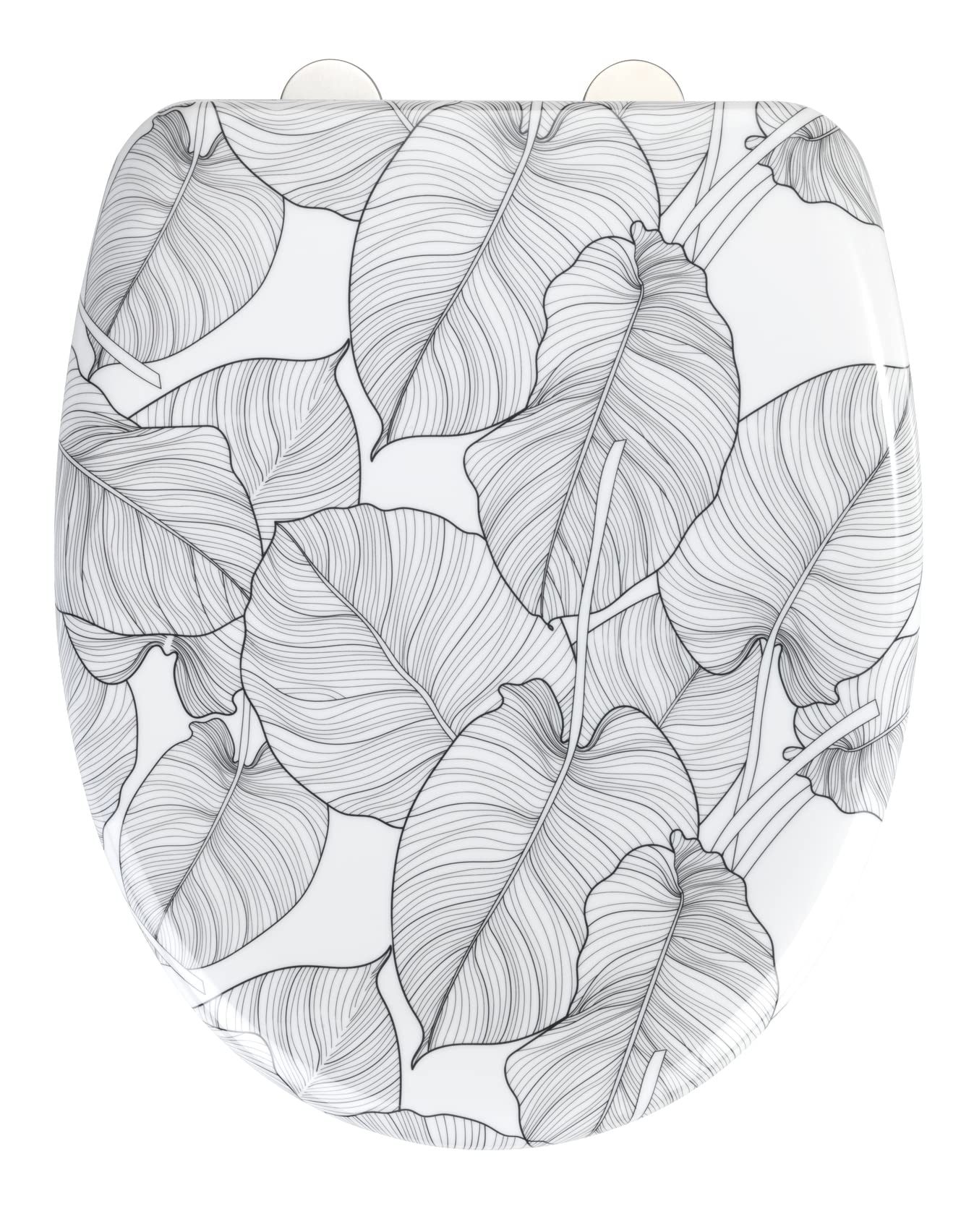 WENKO Asiento de WC Samoa, asiento de inodoro de diseño de Duroplast prémium con Easy-Close y Fix-Clip de acero inoxidable, antibacteriano y resistente a los arañazos, 38 x 45 cm, blanco/gris