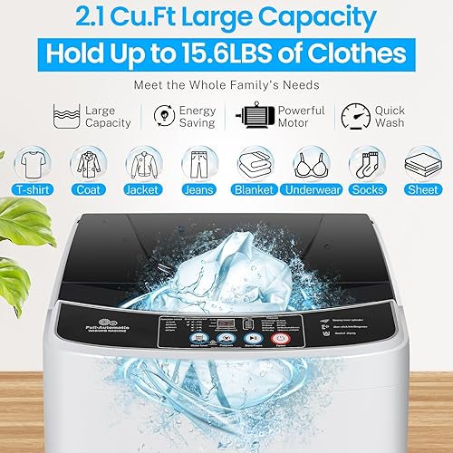 Miniatura 2 de Nictemaw Lavadora portátil, lavadora portátil de 2.1 pies cúbicos, capacidad de 15.6 libras, lavadora completamente automática con 10 programas, 8