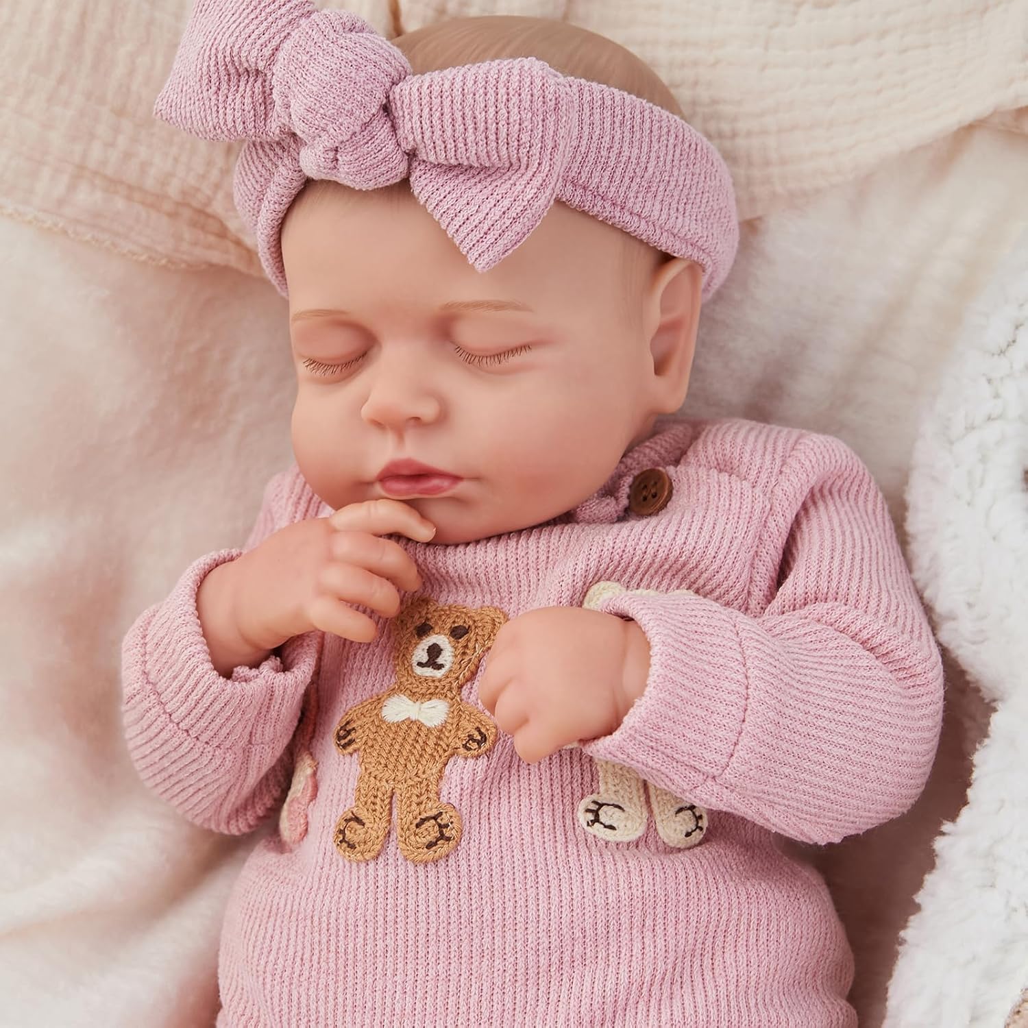 JIZHI Reborn Dolls 20 inch Reborns Cute Girls Softness Body Lifelike Newborn Sleeping Baby Doll with Clothes and Toy Accessories Cute Real Life Babies,bear