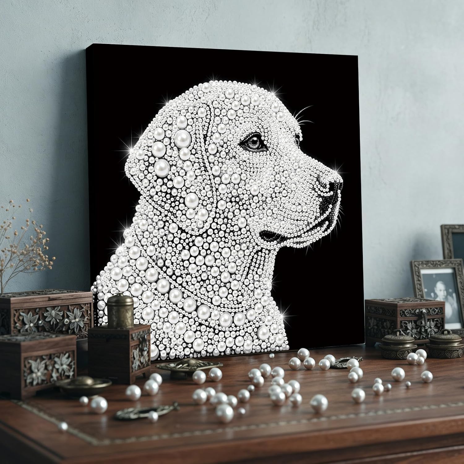 DIY Golden Retriever Pearl Diamond Art Painting Kit for Adults Beginners Gift Idea Home Wall Decor Pearl Gem Paintings Picture Arts Craft 25x25cm with Frame