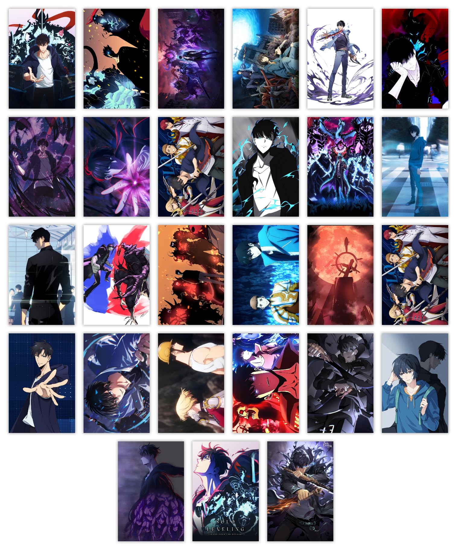 INDOART NET - Solo Leveling Anime Aesthetic Wall Collage Kit Posters, Pack of 27, Each Card Size - 4x6 Inch, Anime Wall Art for Bedroom, Office, Living Room, Dorm Room Decoration