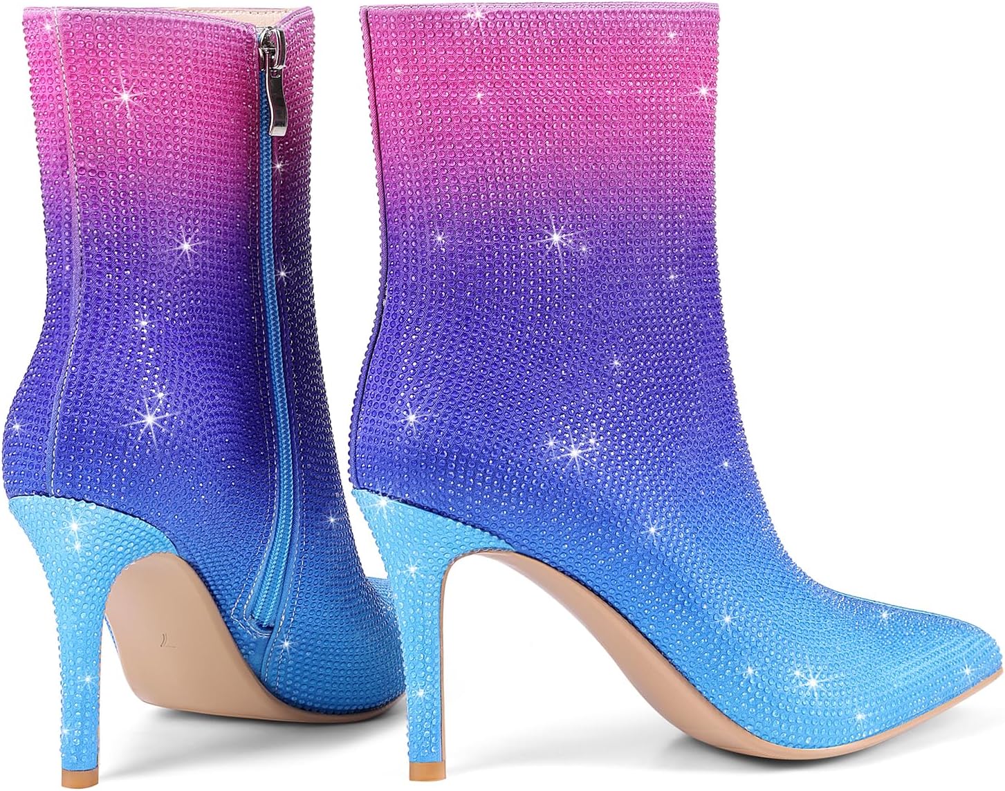 Women's Rhinestone Ankle Boots Pointed Toe Stiletto High Heel Dressy Colorful Gradient Fashion Booties Dress Boots for Party & Special Occasions - Image 2