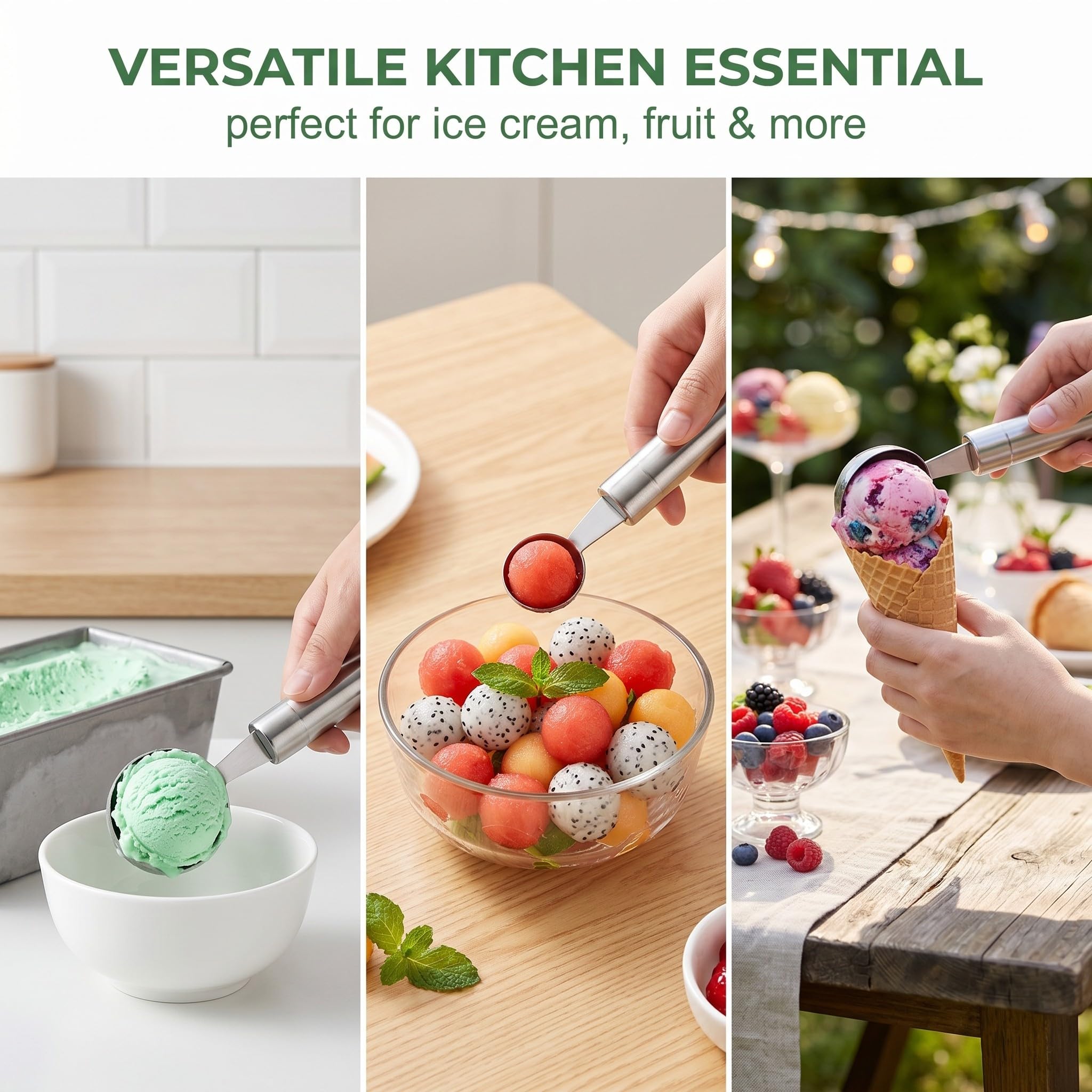 Cucchiaio Gelato a Doppia Testa per Palline e Frutta, Professionale
