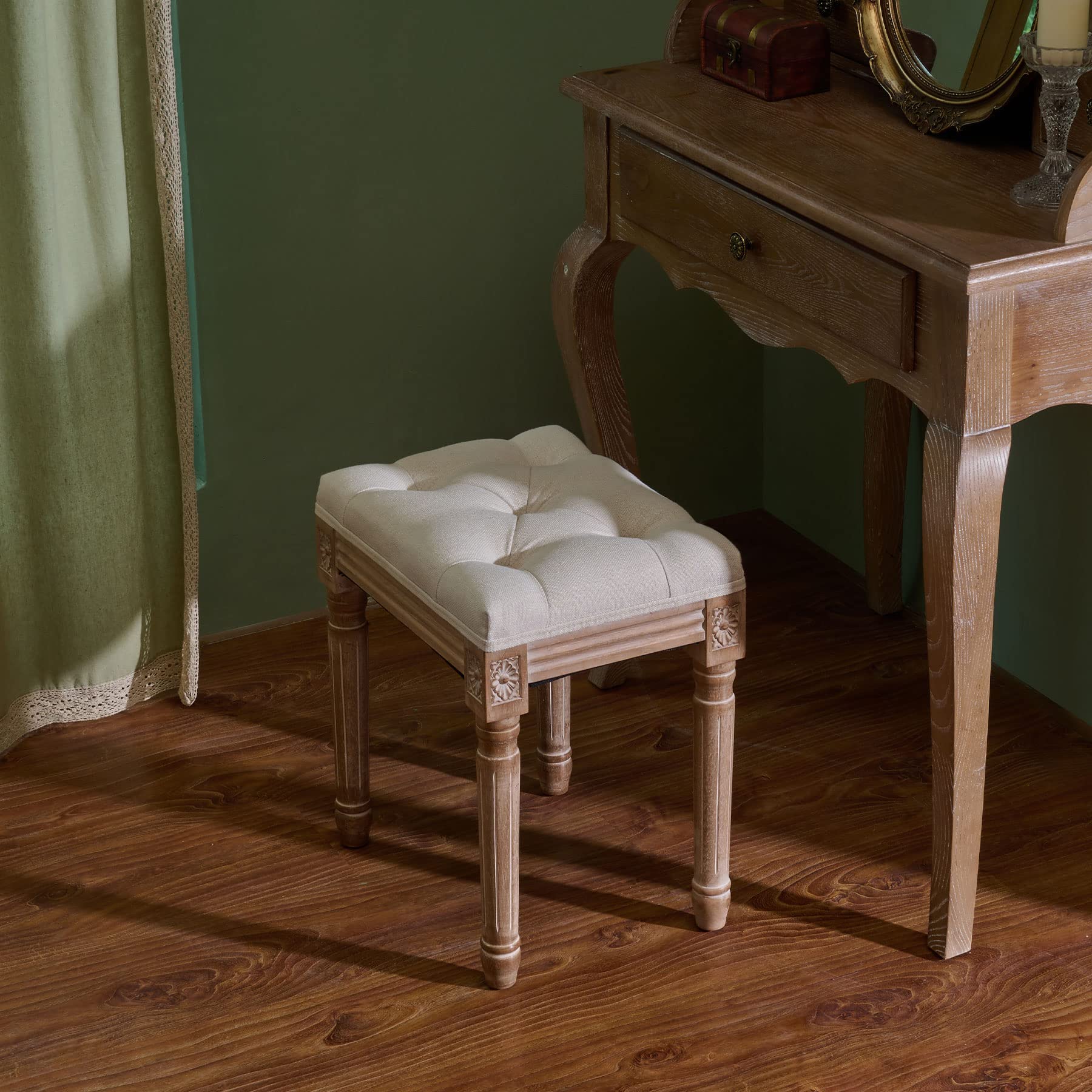 VONLUCE Banco de Pie de Cama 30x40x47 cm Taburete Vintage con Asiento Acolchado y Patas de Madera