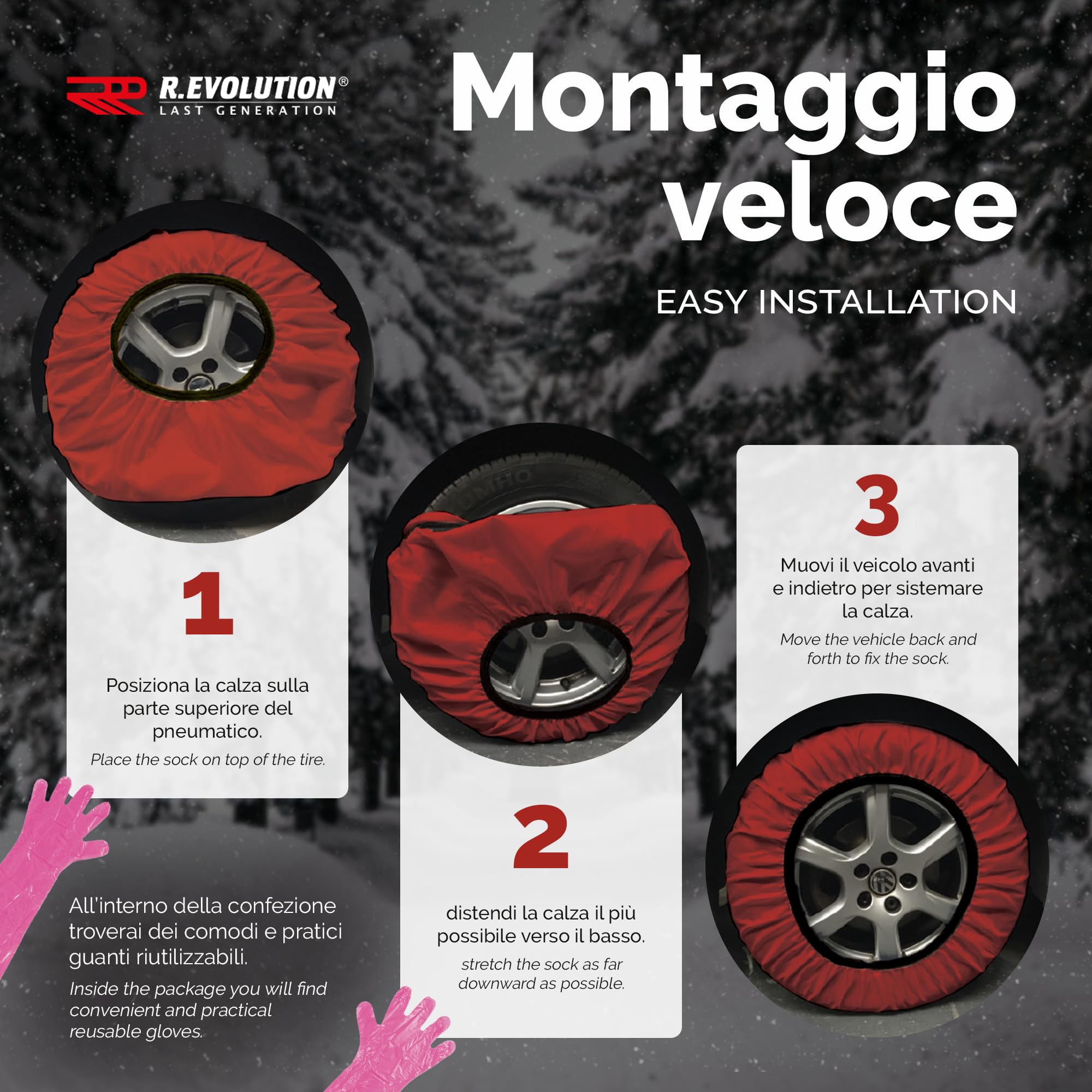 Calze da Neve Omologate Italia RRR R.Evolution Taglia XL Rosso per R14 - R21