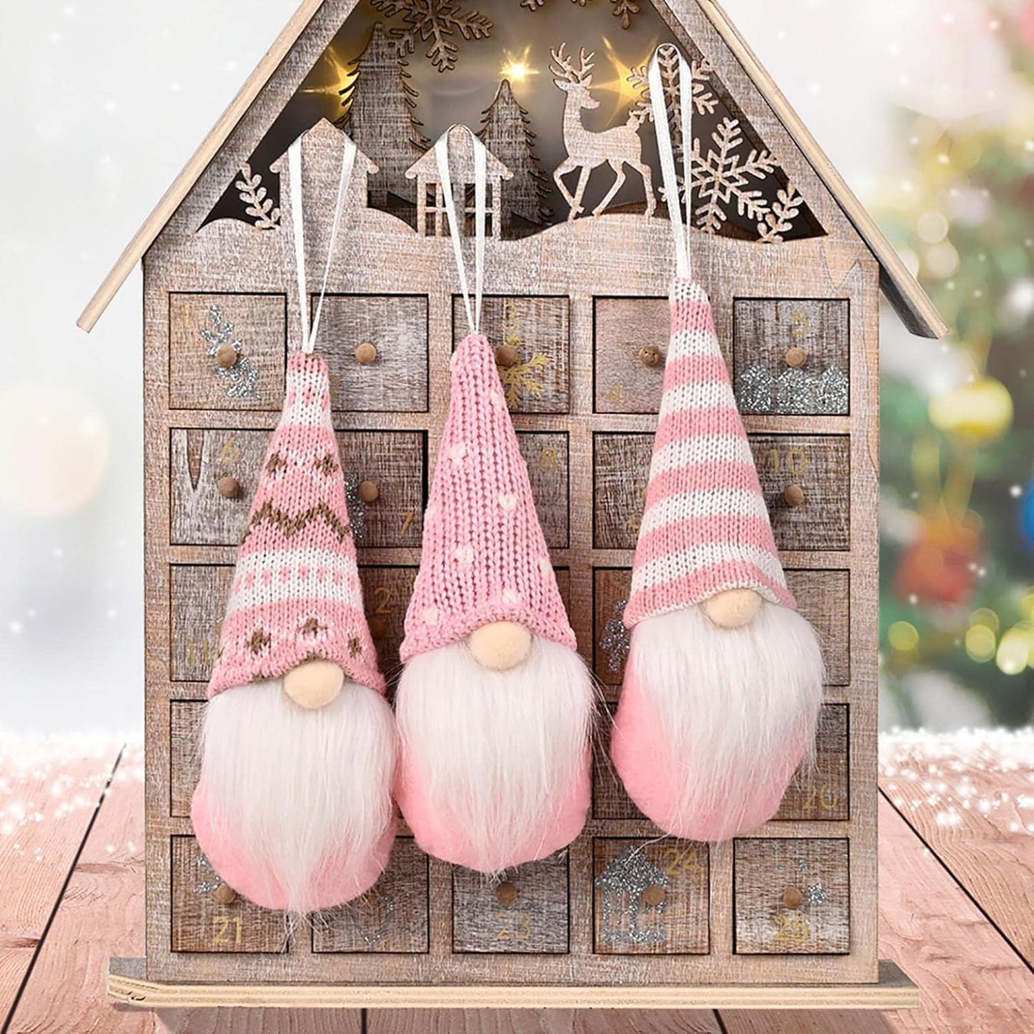 3pcs Christmas Gnomes Santa Ornaments,Xmas Tree Hanging Ornament Doll Decoration For Home Pendant Gifts Christmas Decorations Hanging Ornament for Xma Christmas Home DIY Decor (3pcs Pink)
