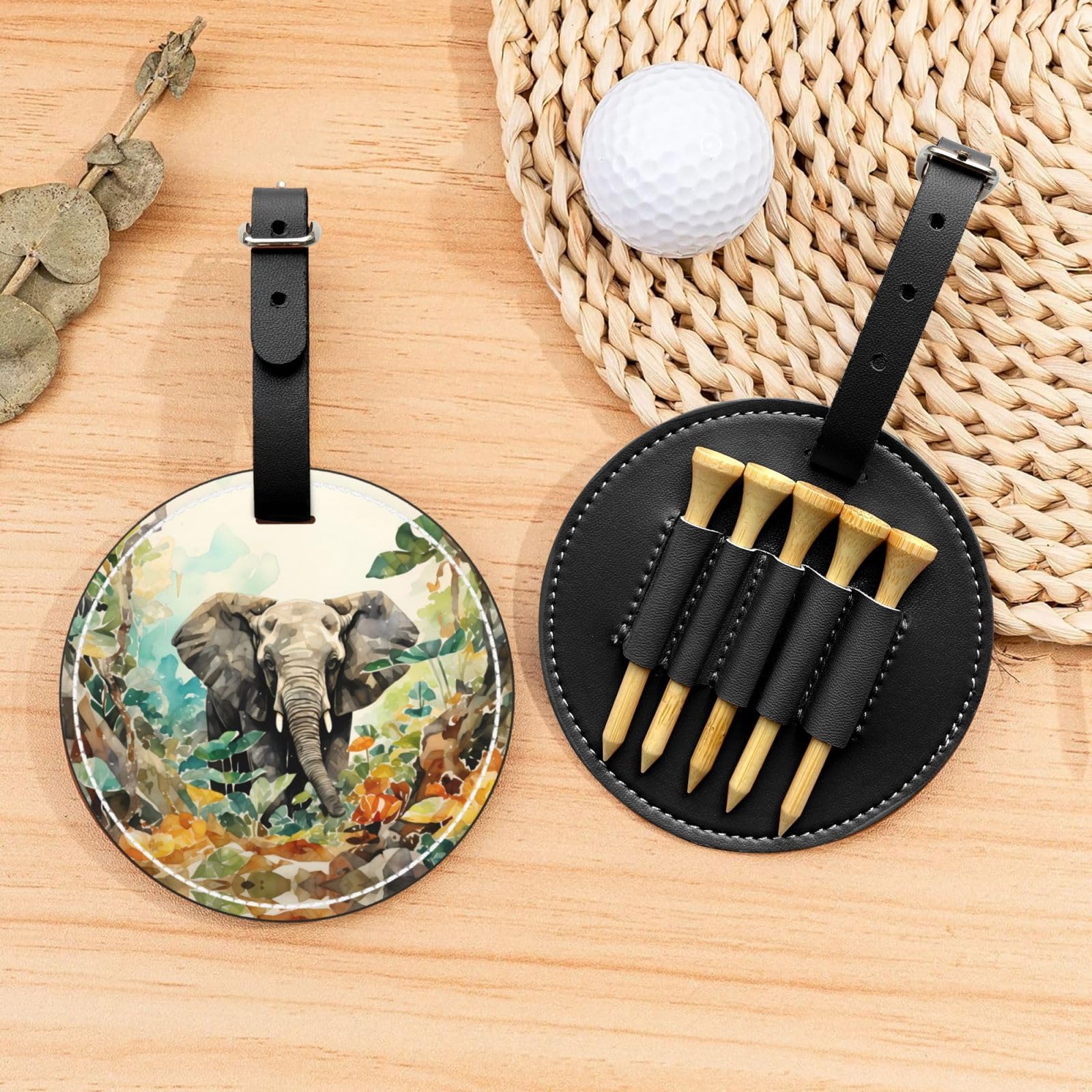 Geometric Elephants Black Printed golf tee storage bag - portable design, easy to organize tee