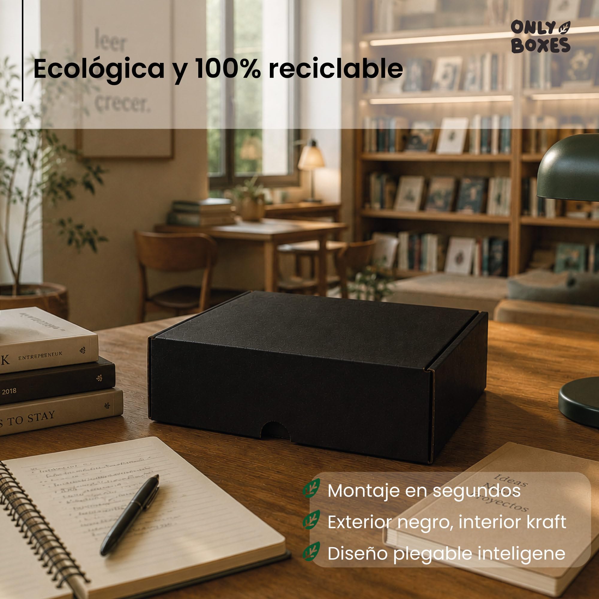 Caja De Cartón Negra Automontable, Pack 20,Tamaño 30x22x8 cm | Ideales para envío postal o regalo, cajas resistentes y prácticas.