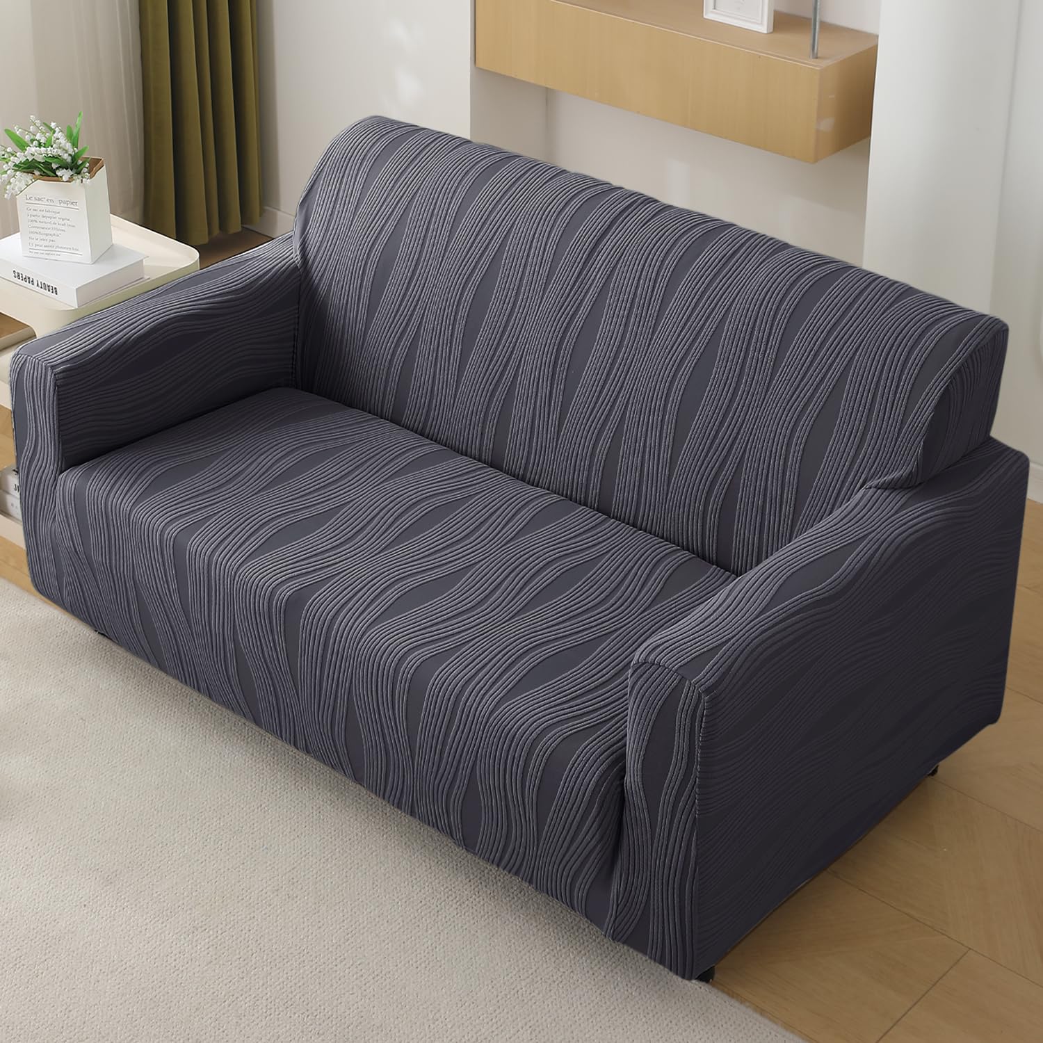 HOKIPO Nestiva Sofa Cover 2 Seater Fully Covered, Porpoise Grey