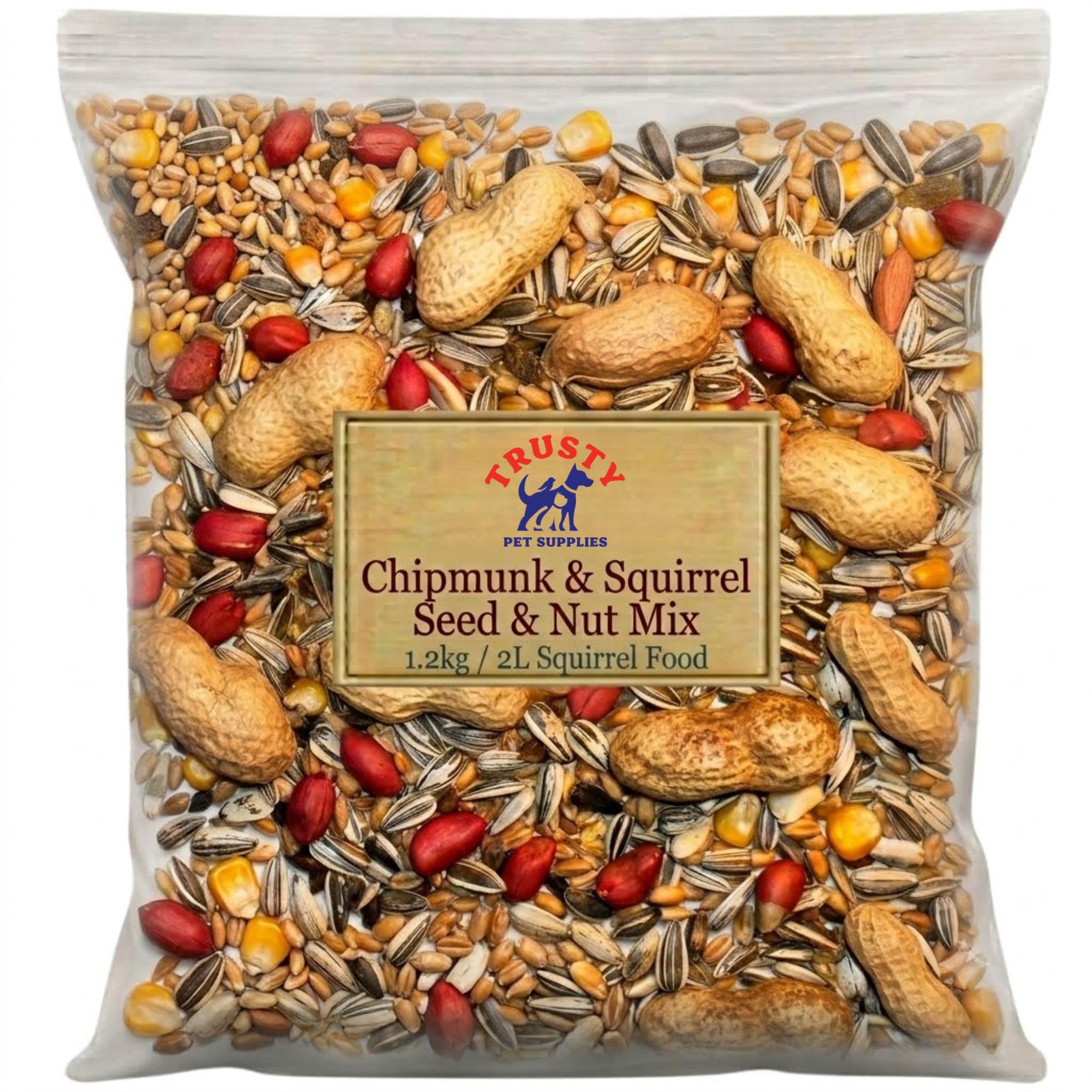 Premium Squirrel Food - 1.2kg / 2L | High Energy Wild Squirrel Food Mix | Monkey Nuts, Peanuts & Nuts for Squirrels | Chipmunk & Squirrel Feed | Trusty Pet Supplies