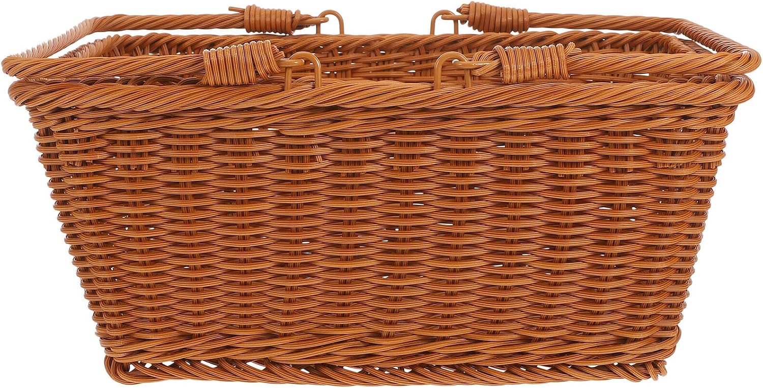 ibasenice Woven Imitation Rattan Picnic Basket with Handle Outdoor Party Fruit and Bread Storage Basket Hand-Woven Decorative and Picnic Use