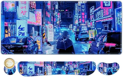 Miniatura 36 de Juego de alfombrilla de mouse grande para juegos, 4 en 1, alfombrilla de escritorio extendida para teclado con reposamuñecas, juego de alfombrilla