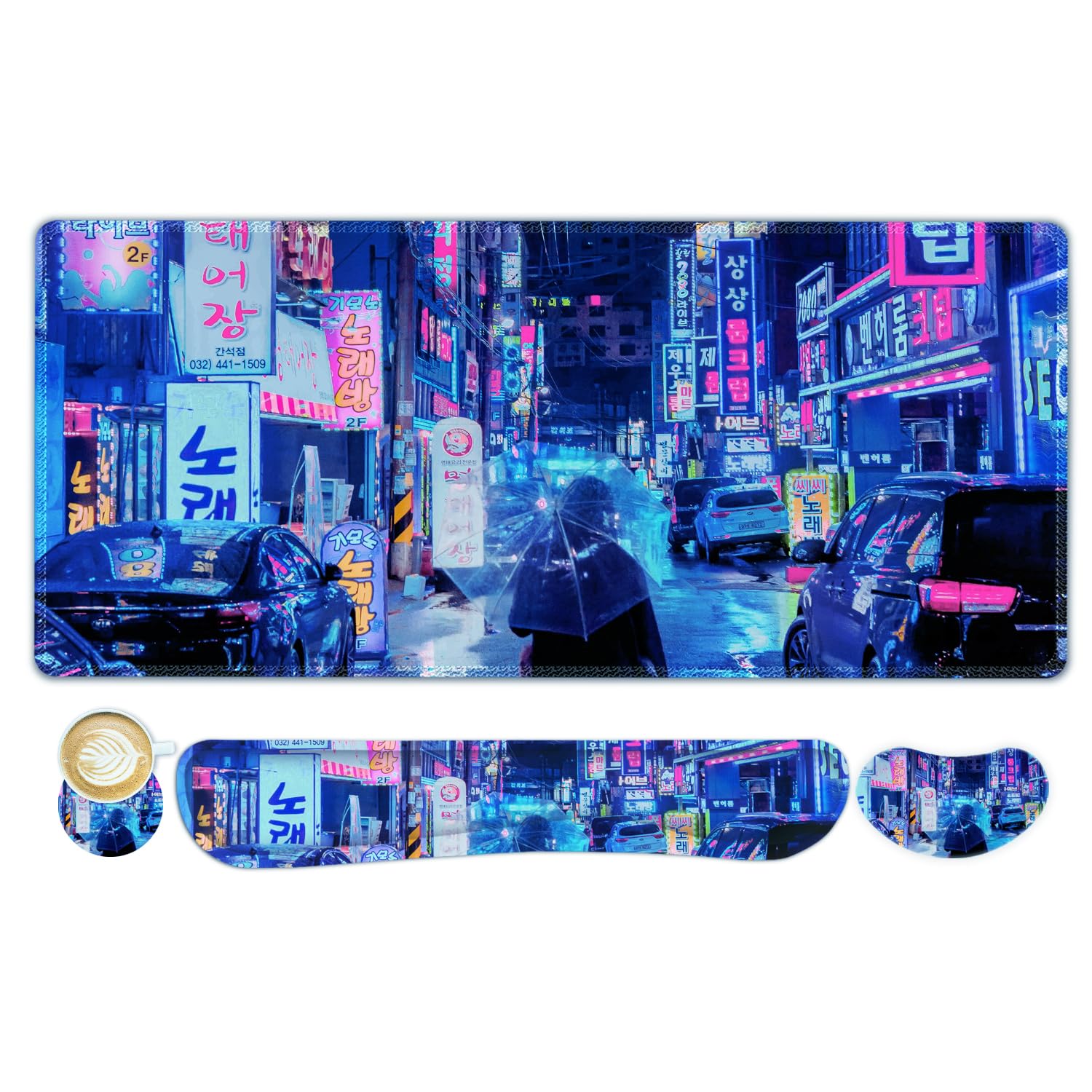 NXZGO Large Gaming Mouse Pad Set, 4 in 1 Extended Keyboard Desk Mat with Wrist Rest, Computer Game Mousepad, Non-Slip Desk Pad Protector Easy Typing