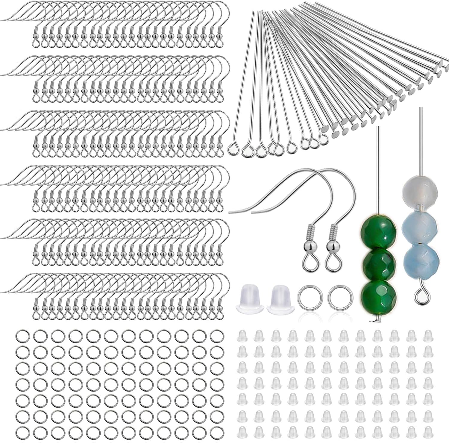 stino 800/220Pcs Hypoallergenic Earring Hooks for Jewelry Making, Stainless Steel Earring Findings Supplies, Silver & Gold Plated (Fish Hook Silver (800pcs))