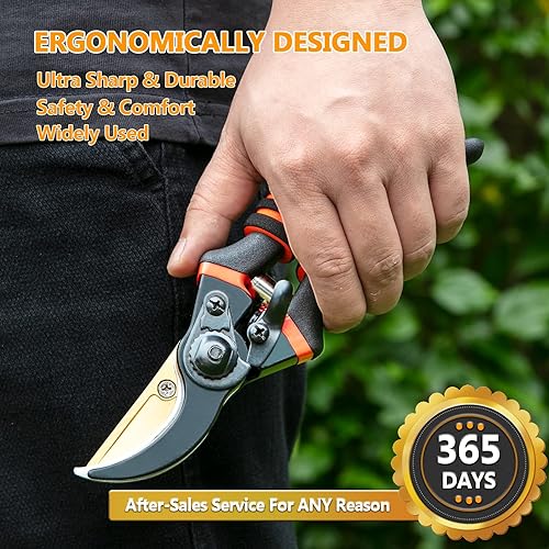 Miniatura 6 de Tijeras de podar, tijeras de jardín  Hewog 8.5" Tijeras de podar profesionales premium de acero SK5 con titanio bypass para jardinería,