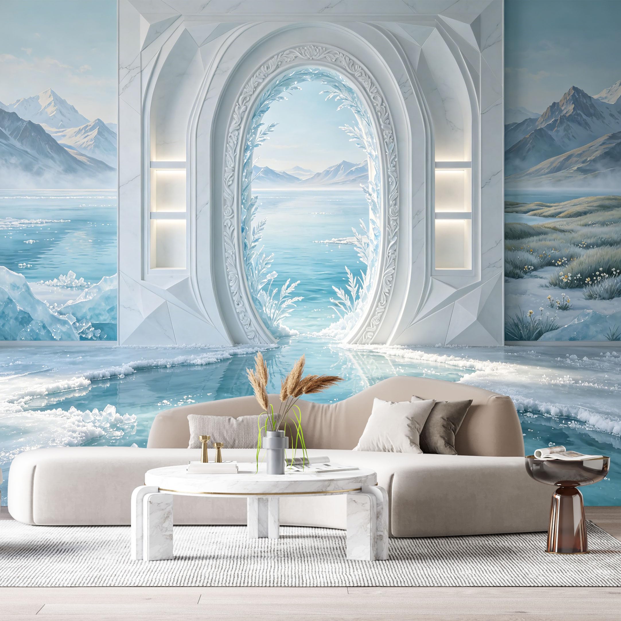 Custom Size Wall Murals Mountain Lake ICY Archway 3D Trompe L'Oeil SelfAdhesiveWall Fabric Removable Wallpaper Wall Decor for Living Room Bedroom Bathroom