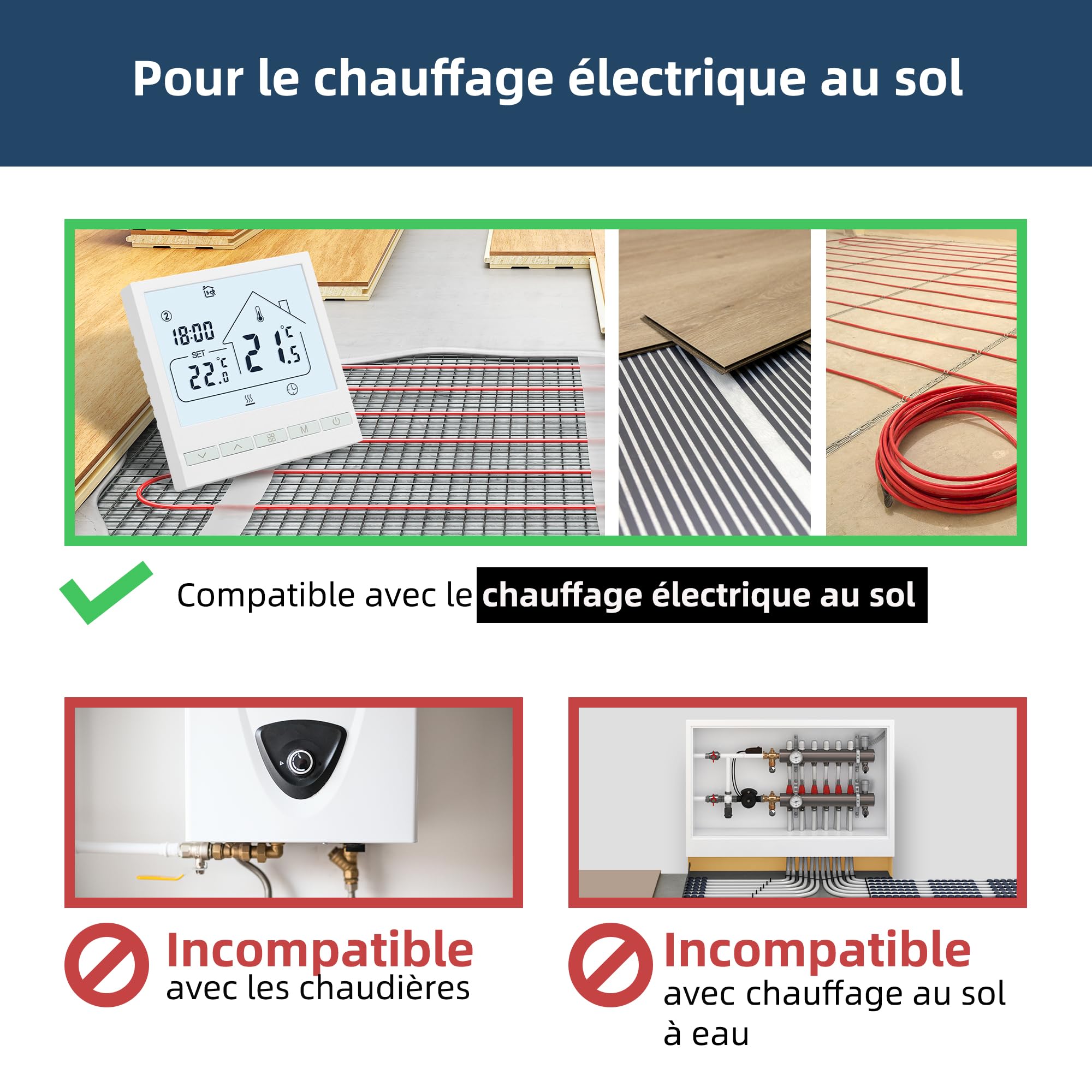 Beok Tuya Thermostat Intelligents pour Chauffage au Sol Électrique avec Sonde Externe,16A Thermostat Connecté WiFi,Commande Vocale/à Distance,Thermostats d'ambiance Compatible avec Alexa,Google Home
