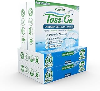 Laundry Detergent Sheets by Purecise, Biodegradable Laundry Sheets, Household Essentials & Cleaning Supplies, Eco-Friendly, Fabric Softener Sheets, Upto 60 Loads (Fresh Meadow, 30 Count, Pack of 4)