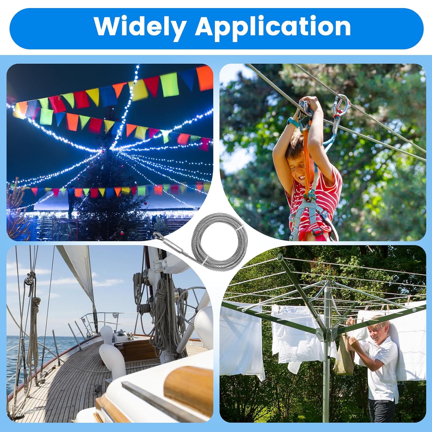 5/16 Stainless Steel Cable 100FT, 7x19 Strands Aircraft Cable, 9000 lbs Breaking Strength Stainless Steel Wire Rope with M8 Clip Clamp and Wire Cable Thimbles for Boat Lift Cable - Image 7