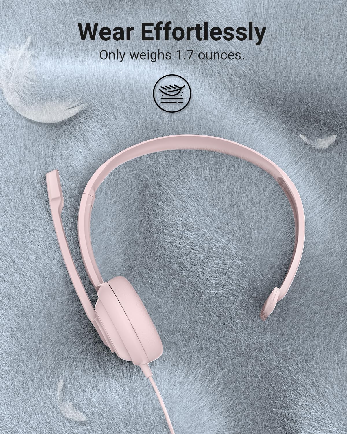 NUBWO HW02 USB Headset with Microphone Noise Cancelling &in-line Control, Ultra Comfort Computer Headphones for Laptop pc, On-Ear Wired Office Call Center Headset for Boom Skype Webinars (Pink) - Image 6