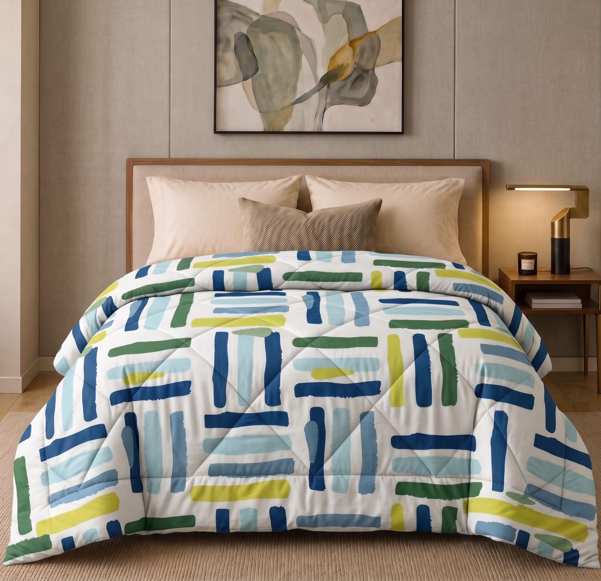VAS COLLECTIONS 220 GSM Microfiber Printed Reversible Ac Comforter/Blanket for Winter/Quilt/Duvets for Double Bed Size(230X250 Cm, Green & White)