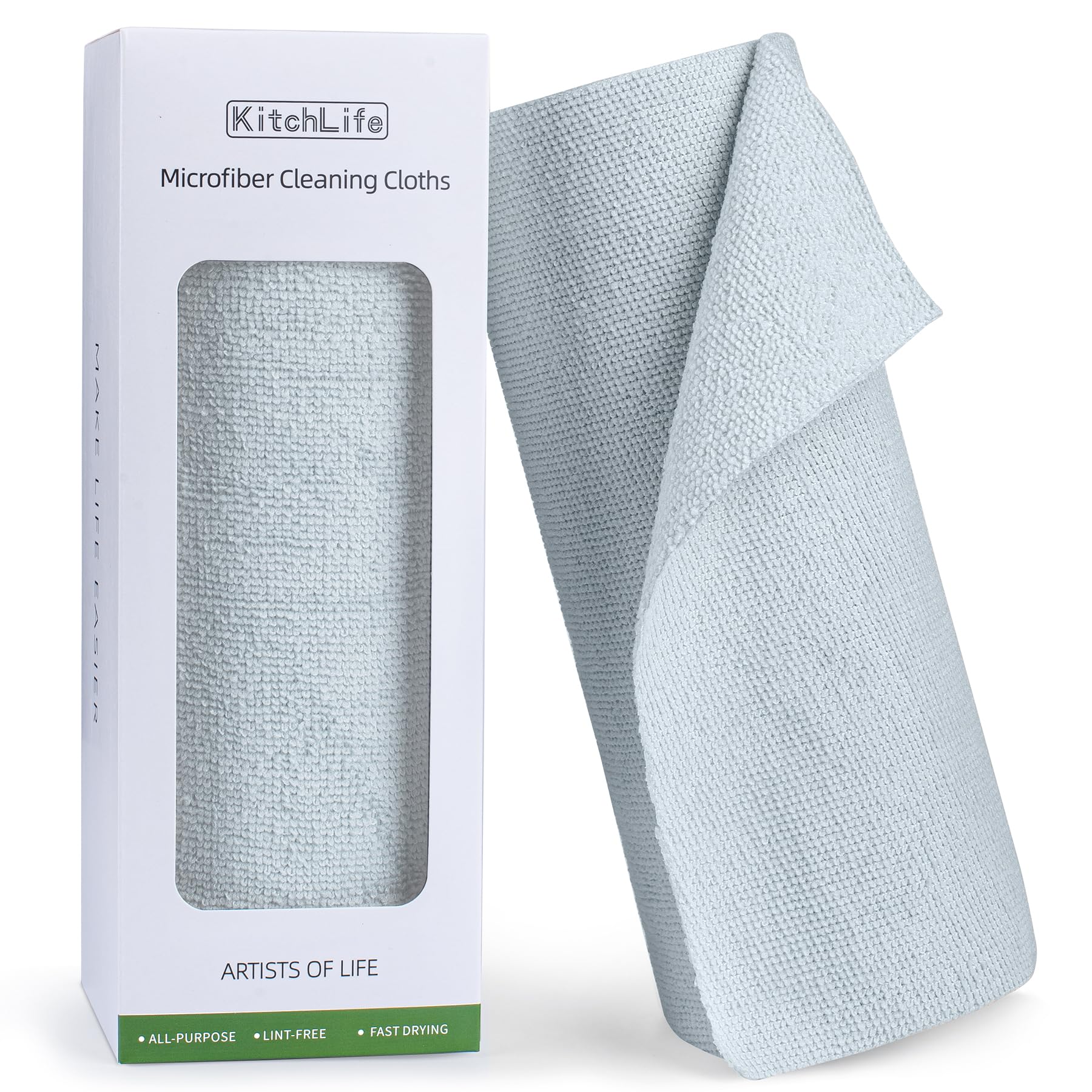 KitchLife Microfiber Cleaning Cloth Roll - Tear-Away Towels, Lint-Free, Reusable, Washable, 20 Sheets for Kitchen, Car, Dishes, and Sensitive Surfaces (Grey)