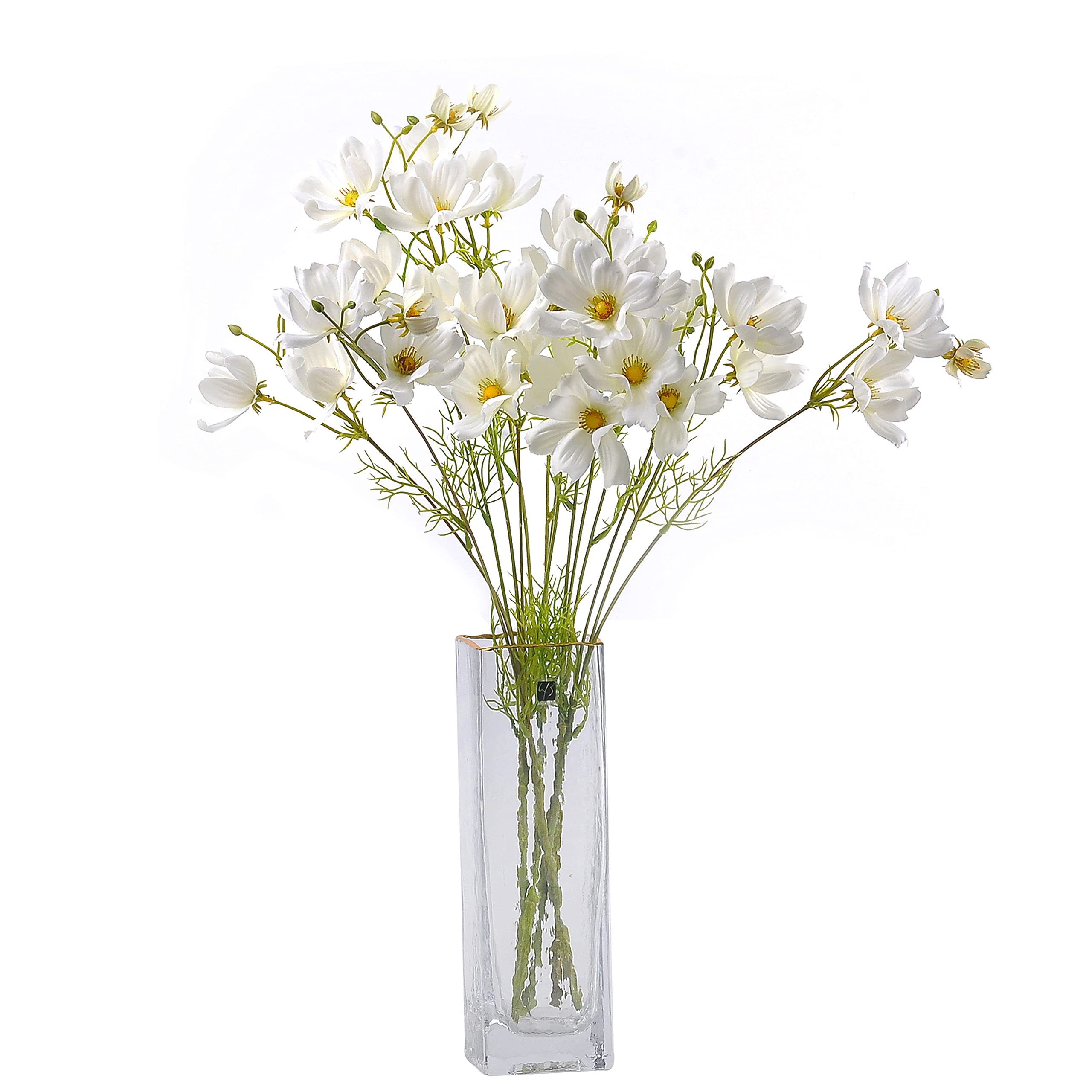 Cn-Knight White Artificial Wild Flower Cosmos 6Pcs Long Stem Coreopsis For Wedding Bridal Diy Bouquet Home Décor Centerpieces(White)