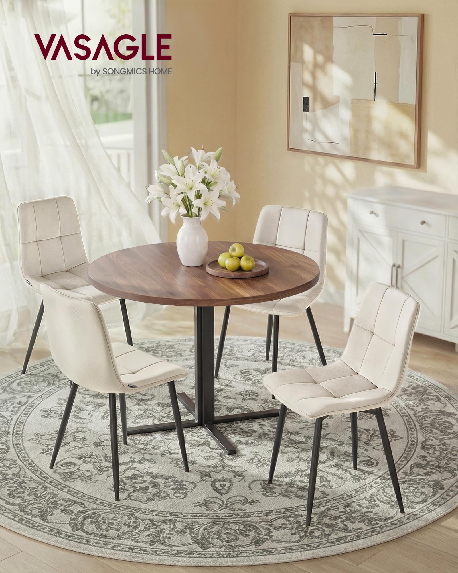 VASAGLE Sedie da Pranzo in Velluto, Portata 120 kg Ciascuna, Sedie da Cucina Imbottite con Piedini Regolabili, Moderno, per Soggiorno, Set di 4, Beige Cappuccino KDC080LH01