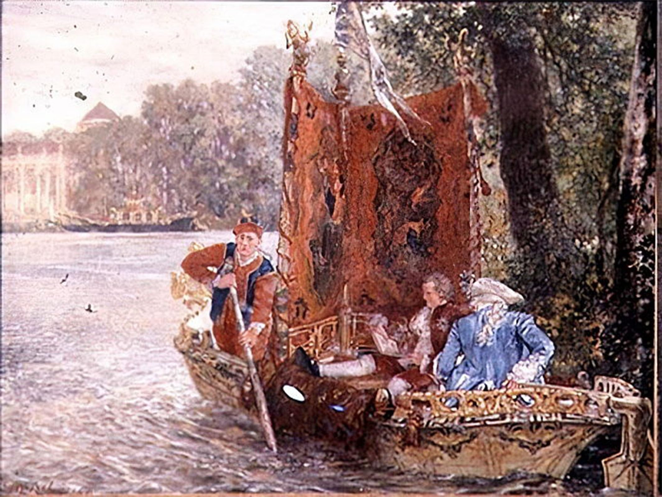 POSTERIIk Famous Animal Posters Vintage Picture River Trip at Rheinsburg by Adolph Menzel Modern Wall Decor for Home Decor 60x90cm