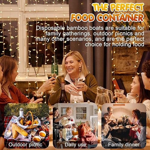 Miniatura 6 de Juego de 400 platos desechables de bambú de madera para sushi barco de bambú incluye 200 platos de aperitivo de bambú de 5 pulgadas, bandeja para