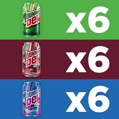 Miniatura 3 de Mountain Dew Paquete variado de 3 sabores (rocío, código rojo, voltaje), 12 onzas líquidas (paquete de 18)