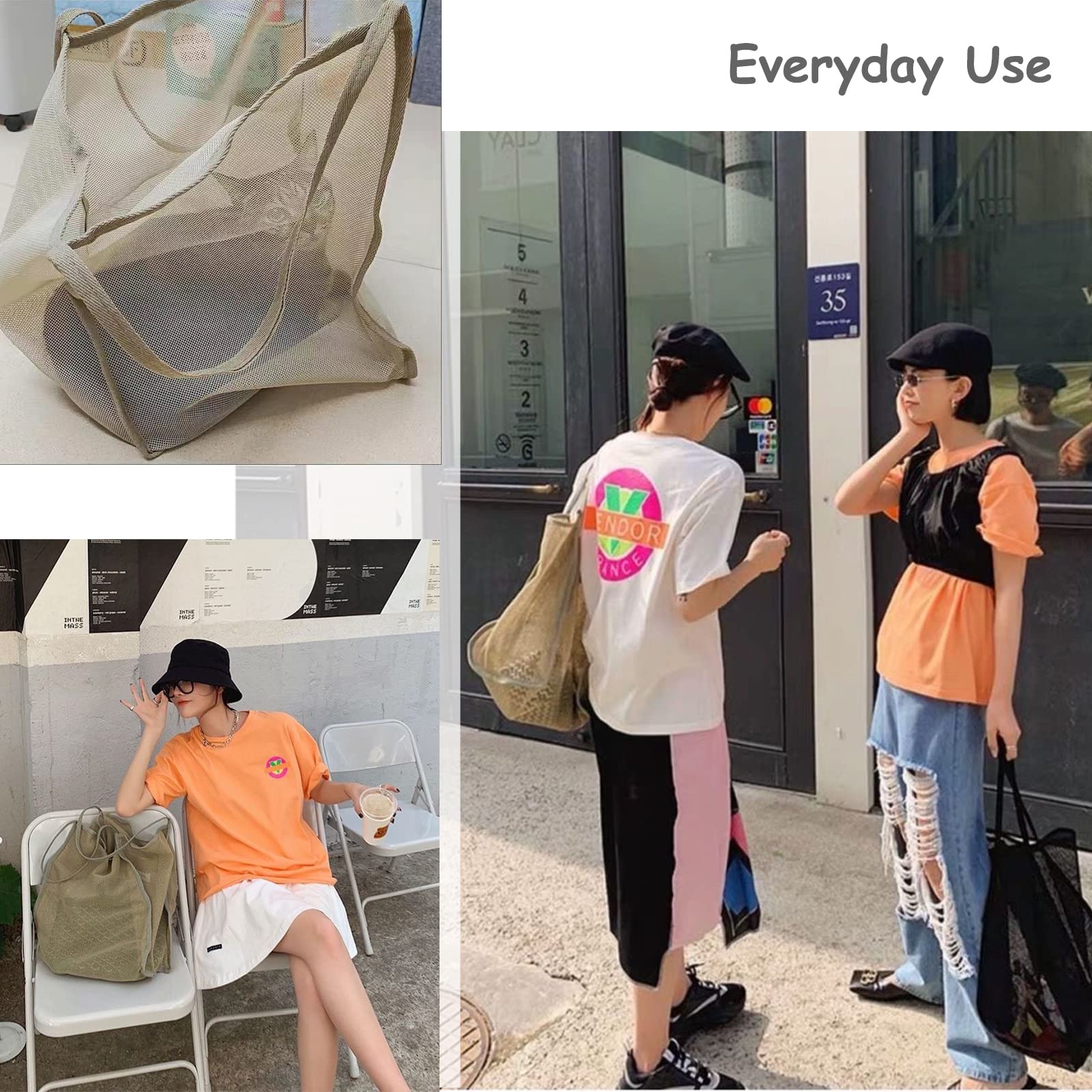 Bolsa de playa de malla para juguetes de arena para niños y mujeres, plegable, ligera, duradera, al aire libre, compras, viajes, natación, Turquesa, Talla única 8