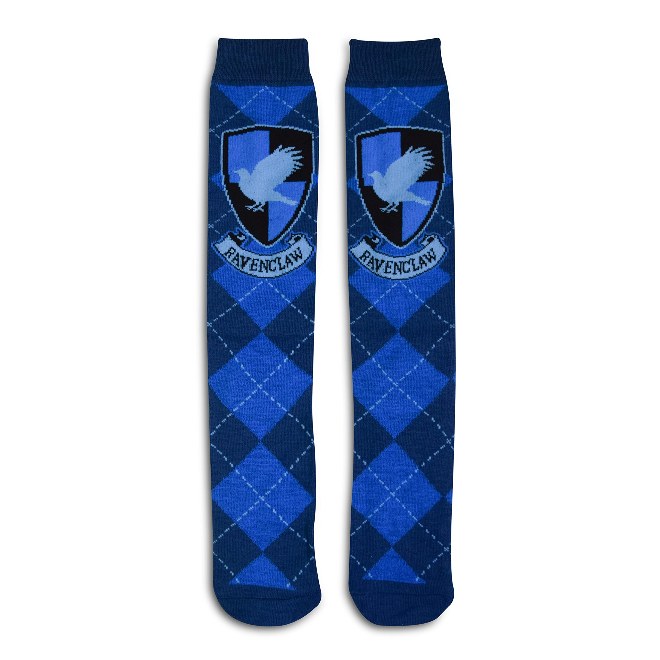 Harry Potter Gryffindor Ravenclaw Slytherin Hufflepuff House Knee High Argyle Knee High Socks, Blue, Large