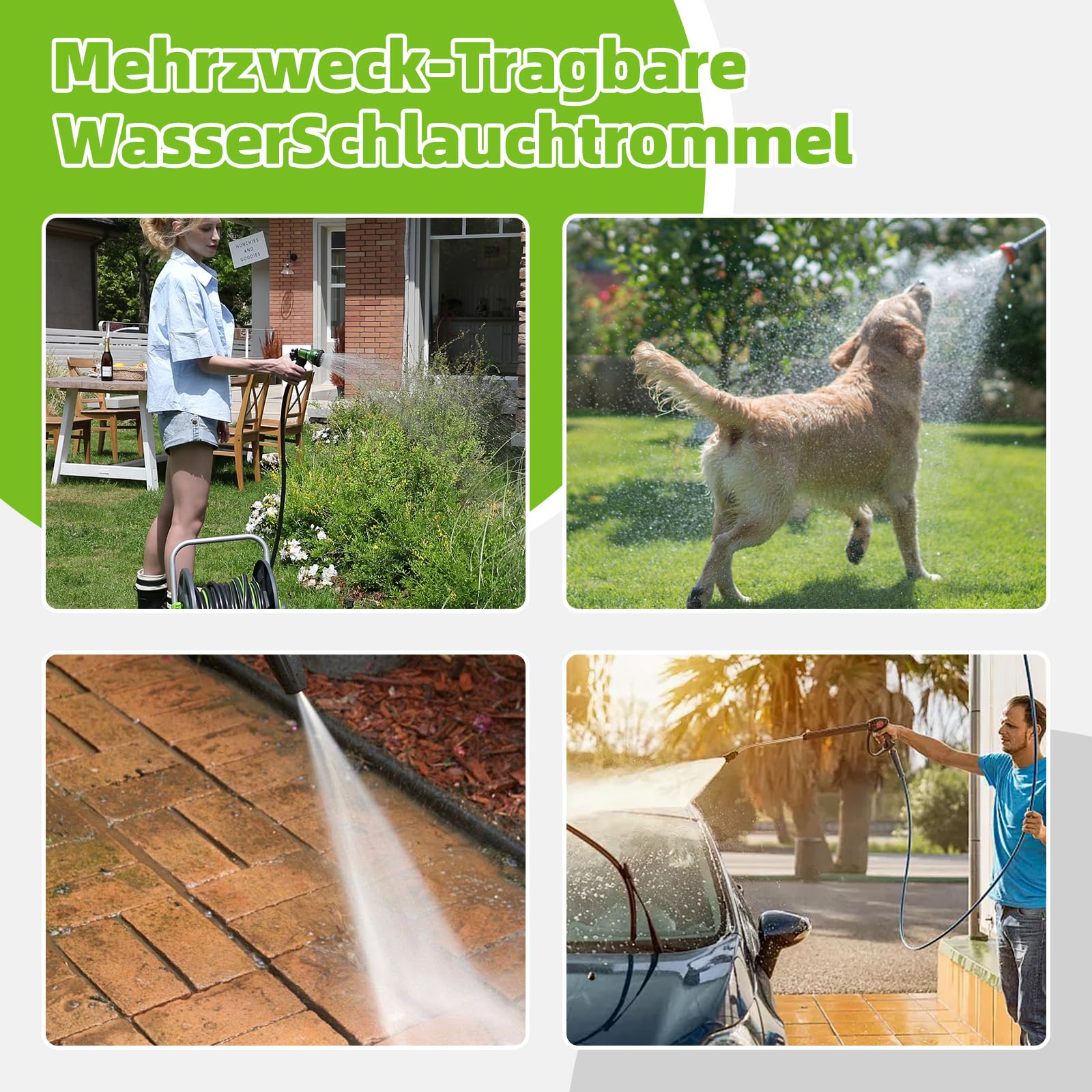 Carrete de manguera de plástico, enrollador portátil para manguera de riego de 24 a 30 m (1/2 pulgadas), ahorro de espacio y fácil desmontaje, para riego de jardín