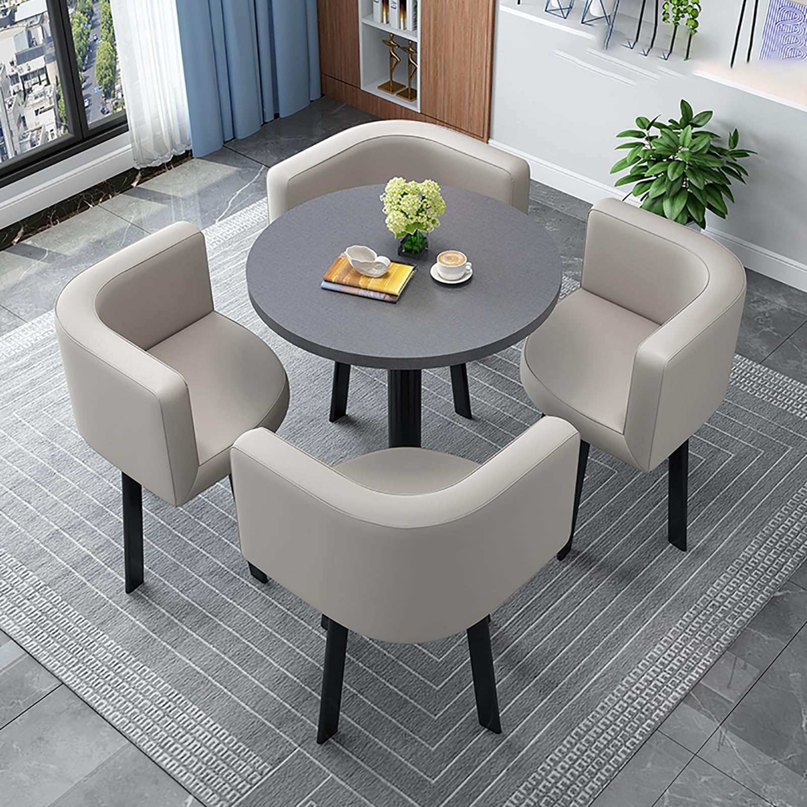 AYCDL Round Dining Table Set for 4 with Chairs - for Coffee Shops Milk Tea Shops or Living Rooms - Stylish Conference Coffee Table,StyleR
