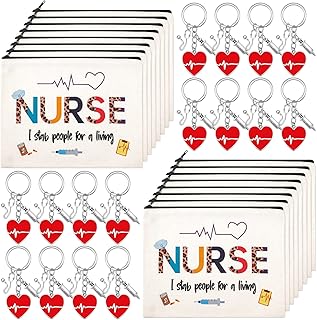 32 Pcs Nurse Appreciation Gift Set Includes 16 Pcs Nurse Makeup Bags 16 Pcs Nurse Keychain Nursing Cosmetic Bag Nurse Appreciation Keychains for Women Nurse Week Graduation Gift (Funny Style)