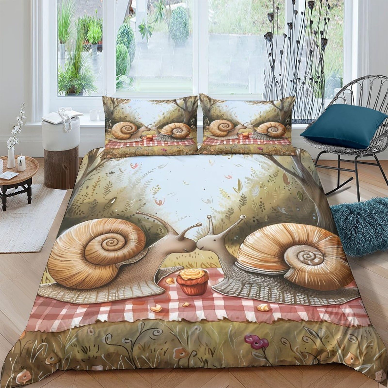 Ctjqhvkz Style-1 3D Printed Snail Picnic Fitted Sheet Microfiber Soft Anti-Slip Forest Bed Cover For Bedroom Guest Room Decor Single（135X200cm）