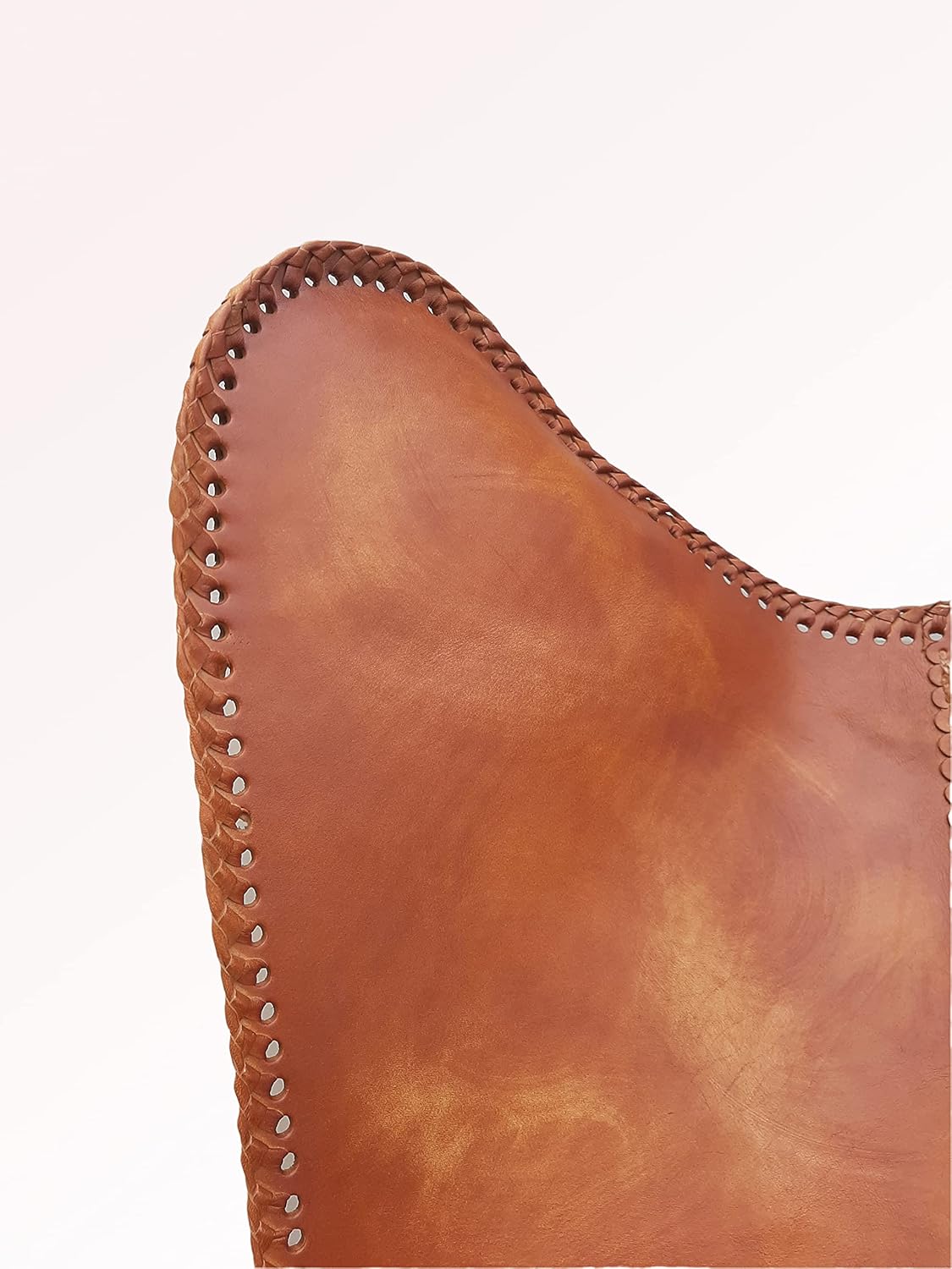 Shy Shy Let’s Touch The Sky Handmade Accent Chair Leather Living Room Chairs- Tan Side Hand Stitch Leather Butterfly Chair-Handmade with Powder Coated Folding Iron Frame (Cover with Folding Frame)
