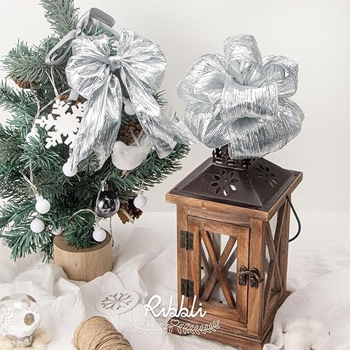 Vista 17 de Ribbli Cinta de alambre arrugada marrón cobre con borde metálico, cinta de Navidad marrón para guirnalda, coronas, lazo superior, guirnaldas