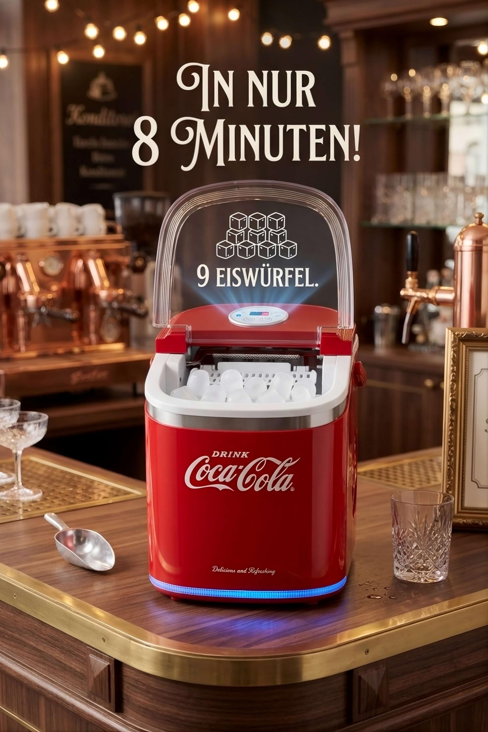 Salco Coca Cola Machine à Glaçons Rouge - Ice Maker avec 2 Tailles de Glaçons - 12kg de Glaçons par Jour - Design Rétro Rouge - Machine à Glaçons Portable pour Cocktails, Boissons & Fêtes