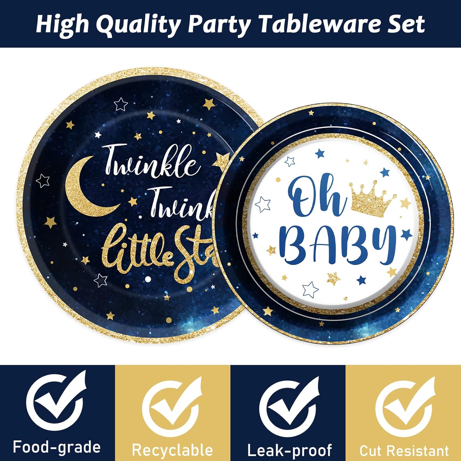 Wiooffen 96 Pcs Twinkle Twinkle Little Star Party Gender Reveal Supplies for 24 Guests Baby Shower Plates Napkins Forks Tableware Set Disposable for Baby Girls or Boys
