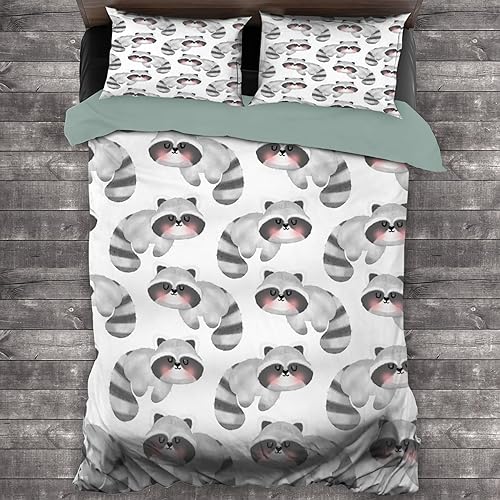 KAWAII BLANKET Juego de funda de edredón de mapaches, tamaño King, individual, juego de ropa de cama de microfibra de 3 piezas para niños y mujeres, KAWAII BLANKET Juego de funda de edredón de mapaches, tamaño King, individual, juego de ropa de cama de microfibra de 3 piezas para niños y mujeres,