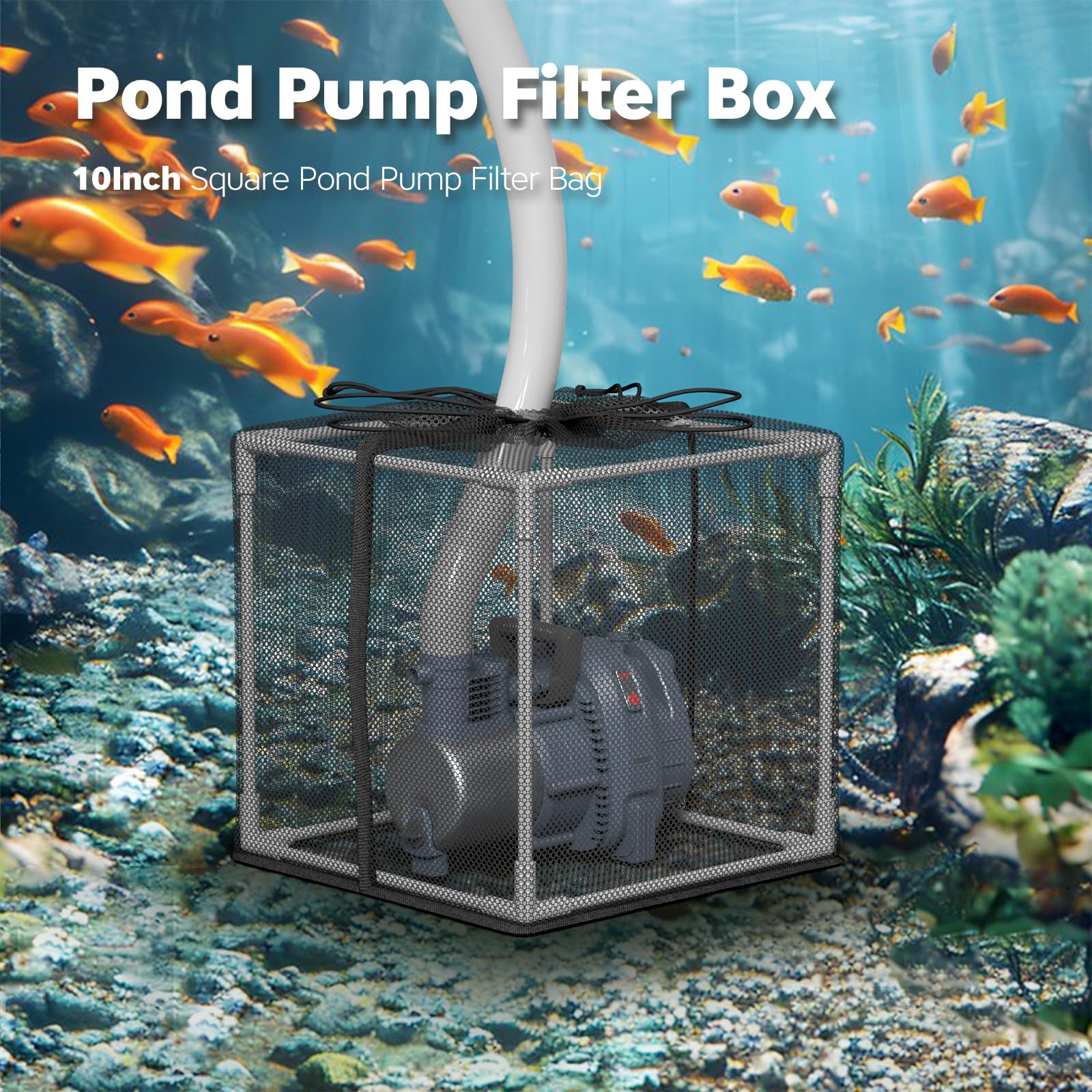 Sacchetto filtro per pompa per laghetto – Scatola a cubo anti-intasamento con cinghie regolabili, grande borsa a pompa per filtri per laghetti d'acqua all'aperto (25,4 cm x 2 pezzi)