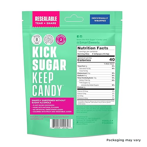 Miniatura 2 de SmartSweets Paletas frambuesa azul y sandía caramelo duro con bajo contenido de azúcar 004oz bajo en calorías 60 sin edulcorantes artificiales