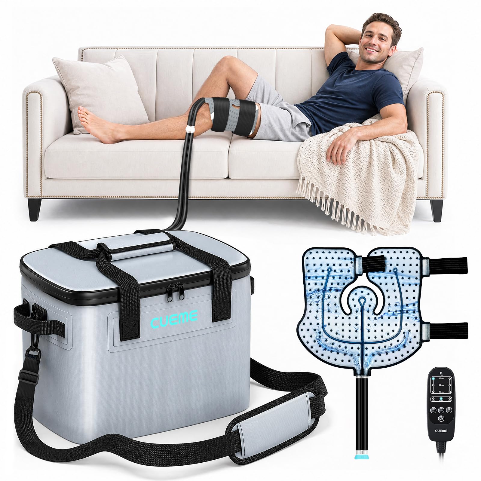 Photo 1 of CUEME Ice Machine for Knee After Surgery with Upgraded Strap-Sewn Compression Pad (16.14'' X 14.56''), 20 QT, Programmable Timer Knee Ice Machine, Cold Therapy Machine for Shoulder/Hip/Ankle/Foot